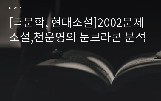 [국문학, 현대소설]2002문제소설,천운영의 눈보라콘 분석