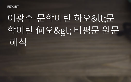 이광수-문학이란 하오&lt;문학이란 何오&gt; 비평문 원문 해석