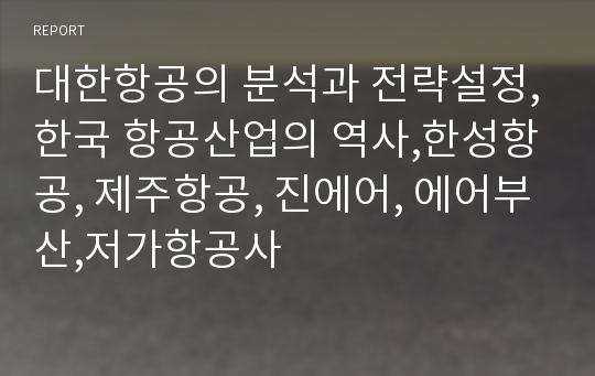 대한항공의 분석과 전략설정,한국 항공산업의 역사,한성항공, 제주항공, 진에어, 에어부산,저가항공사