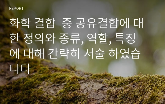 화학 결합  중 공유결합에 대한 정의와 종류, 역할, 특징 에 대해 간략히 서술 하였습니다