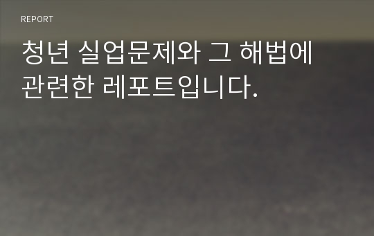 청년 실업문제와 그 해법에 관련한 레포트입니다.