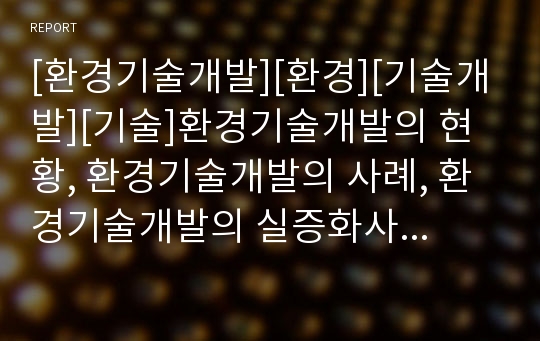 [환경기술개발][환경][기술개발][기술]환경기술개발의 현황, 환경기술개발의 사례, 환경기술개발의 실증화사업, 환경기술개발의 한중협력, 환경기술개발의 문제점과 대책, 제언 분석