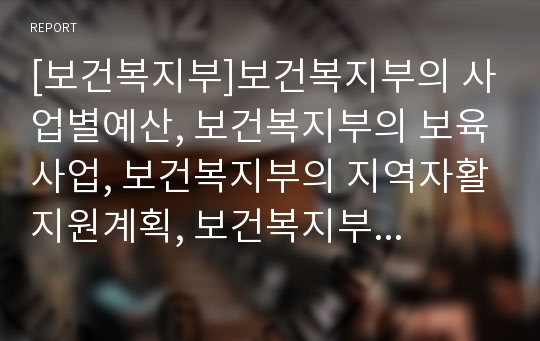 [보건복지부]보건복지부의 사업별예산, 보건복지부의 보육사업, 보건복지부의 지역자활지원계획, 보건복지부의 병원활성화대책, 보건복지부의 아동학대종합대책, 보건복지부의 정책과제 분석