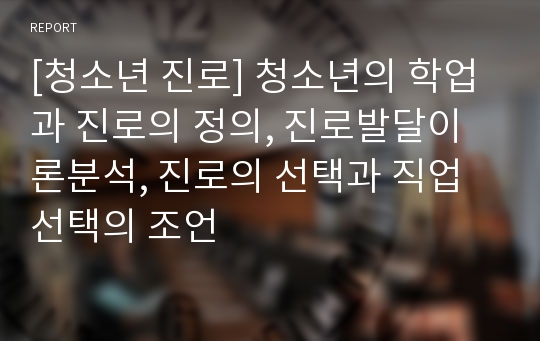 [청소년 진로] 청소년의 학업과 진로의 정의, 진로발달이론분석, 진로의 선택과 직업선택의 조언