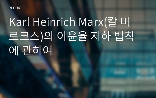 Karl Heinrich Marx(칼 마르크스)의 이윤율 저하 법칙에 관하여