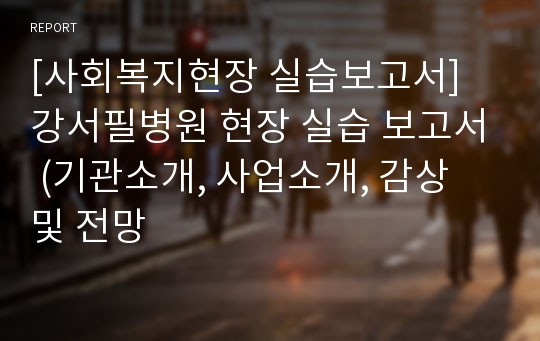 [사회복지현장 실습보고서] 강서필병원 현장 실습 보고서 (기관소개, 사업소개, 감상 및 전망