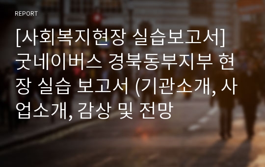 [사회복지현장 실습보고서] 굿네이버스 경북동부지부 현장 실습 보고서 (기관소개, 사업소개, 감상 및 전망