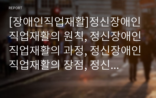 [장애인직업재활]정신장애인직업재활의 원칙, 정신장애인직업재활의 과정, 정신장애인직업재활의 장점, 정신장애인직업재활의 자원, 정신장애인직업재활의 사례, 정신장애인직업재활의 개선방안