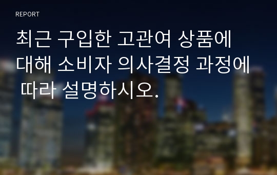 최근 구입한 고관여 상품에 대해 소비자 의사결정 과정에 따라 설명하시오.