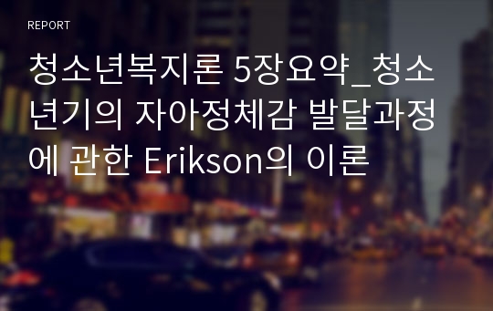 청소년복지론 5장요약_청소년기의 자아정체감 발달과정에 관한 Erikson의 이론