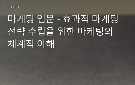 마케팅 입문 - 효과적 마케팅 전략 수립을 위한 마케팅의 체계적 이해