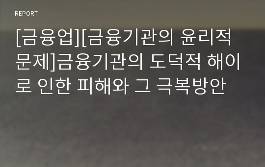 [금융업][금융기관의 윤리적 문제]금융기관의 도덕적 해이로 인한 피해와 그 극복방안