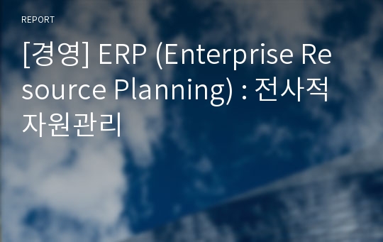 [경영] ERP (Enterprise Resource Planning) : 전사적 자원관리