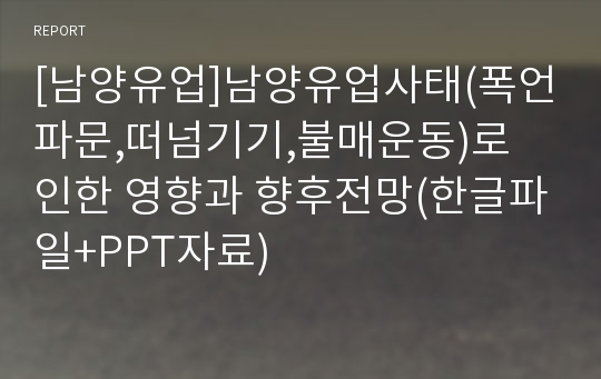 [남양유업]남양유업사태(폭언파문,떠넘기기,불매운동)로 인한 영향과 향후전망(한글파일+PPT자료)