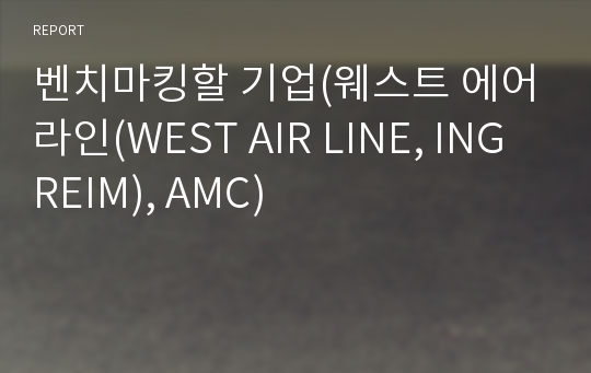 벤치마킹할 기업(웨스트 에어라인(WEST AIR LINE, ING REIM), AMC)