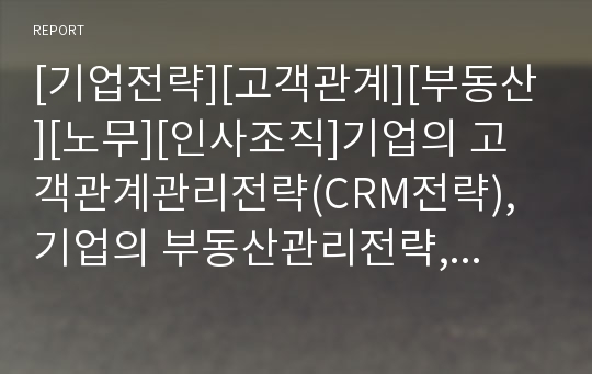 [기업전략][고객관계][부동산][노무][인사조직]기업의 고객관계관리전략(CRM전략), 기업의 부동산관리전략, 기업의 노무관리전략, 기업의 인사조직관리전략, 기업의 마케팅관리전략