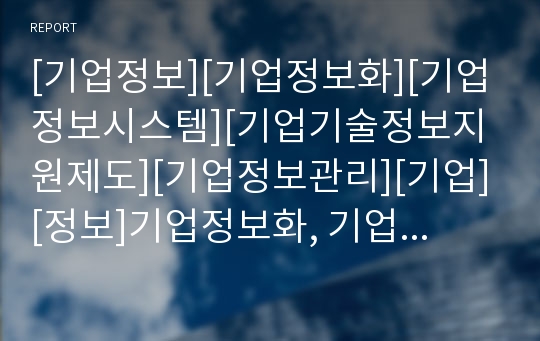 [기업정보][기업정보화][기업정보시스템][기업기술정보지원제도][기업정보관리][기업][정보]기업정보화, 기업정보시스템, 기업기술정보지원제도, 기업정보관리 분석(기업정보, 기업)