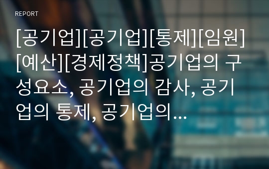 [공기업][공기업][통제][임원][예산][경제정책]공기업의 구성요소, 공기업의 감사, 공기업의 통제, 공기업의 임원, 공기업의 예산, 공기업의 경제정책, 공기업 정부투자기관관리법