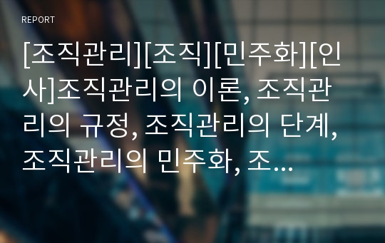 [조직관리][조직][민주화][인사]조직관리의 이론, 조직관리의 규정, 조직관리의 단계, 조직관리의 민주화, 조직관리의 인사(人事), 조직관리의 성과, 향후 조직관리의 방안 분석