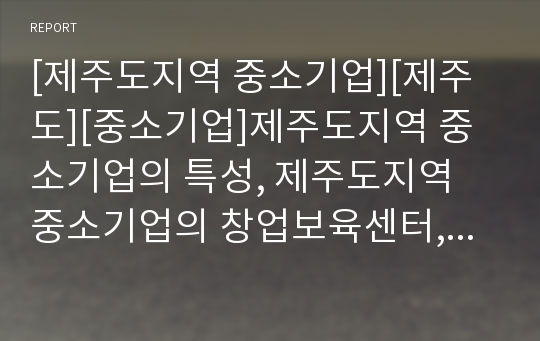 [제주도지역 중소기업][제주도][중소기업]제주도지역 중소기업의 특성, 제주도지역 중소기업의 창업보육센터, 제주도지역 중소기업의 애로요인, 향후 제주도지역 중소기업 발전 과제 분석