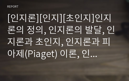 [인지론][인지][초인지]인지론의 정의, 인지론의 발달, 인지론과 초인지, 인지론과 피아제(Piaget) 이론, 인지론과 촘스키(Chomsky) 이론, 인지론과 초인지 사례 분석