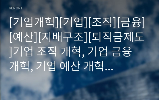 [기업개혁][기업][조직][금융][예산][지배구조][퇴직금제도]기업 조직 개혁, 기업 금융 개혁, 기업 예산 개혁, 기업 지배구조 개혁, 기업 퇴직금제도 개혁,기업 거버넌스 개혁