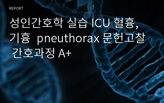 성인간호학 실습 ICU 혈흉, 기흉  pneumothorax 문헌고찰 간호과정 A+