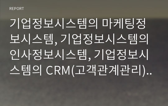 기업정보시스템의 마케팅정보시스템, 기업정보시스템의 인사정보시스템, 기업정보시스템의 CRM(고객관계관리), 기업정보시스템의 ERP(전사적 자원관리), 기업정보시스템의 사례 분석