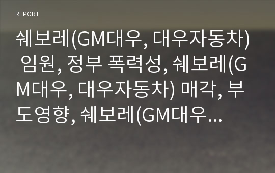 쉐보레(GM대우, 대우자동차) 임원, 정부 폭력성, 쉐보레(GM대우, 대우자동차) 매각, 부도영향, 쉐보레(GM대우, 대우자동차) 근로조건승계,쉐보레(GM대우, 대우자동차) 전망