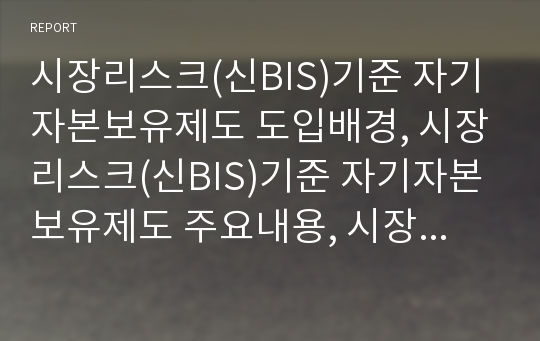 시장리스크(신BIS)기준 자기자본보유제도 도입배경, 시장리스크(신BIS)기준 자기자본보유제도 주요내용, 시장리스크(신BIS)기준 자기자본보유제도 시장리스크 측정방법, 전망 분석