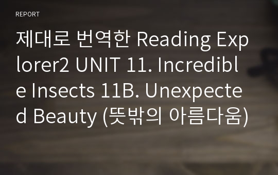 제대로 번역한 Reading Explorer2 UNIT 11. Incredible Insects 11B. Unexpected Beauty (뜻밖의 아름다움)