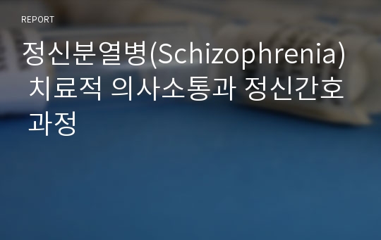 정신분열병(Schizophrenia) 치료적 의사소통과 정신간호 과정