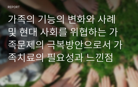 가족의 기능의 변화와 사례 및 현대 사회를 위협하는 가족문제의 극복방안으로서 가족치료의 필요성과 느낀점