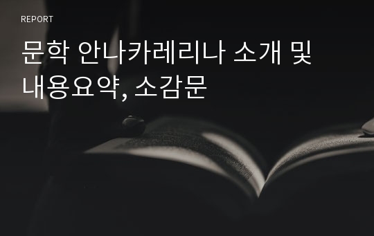 문학 안나카레리나 소개 및 내용요약, 소감문