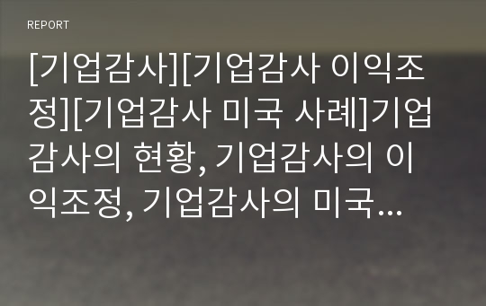 [기업감사][기업감사 이익조정][기업감사 미국 사례]기업감사의 현황, 기업감사의 이익조정, 기업감사의 미국 사례, 기업감사의 이스라엘 사례, 향후 기업감사의 내실화 방안 분석