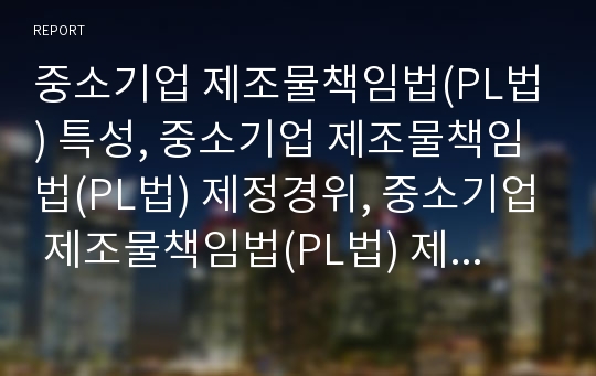 중소기업 제조물책임법(PL법) 특성, 중소기업 제조물책임법(PL법) 제정경위, 중소기업 제조물책임법(PL법) 제품안전(PS), 향후 중소기업 제조물책임법(PL법) 제고 방안 분석