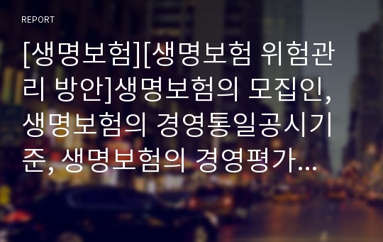 [생명보험][생명보험 위험관리 방안]생명보험의 모집인, 생명보험의 경영통일공시기준, 생명보험의 경영평가제도, 생명보험의 문제점, 생명보험 연구 사례, 향후 생명보험 위험관리 방안