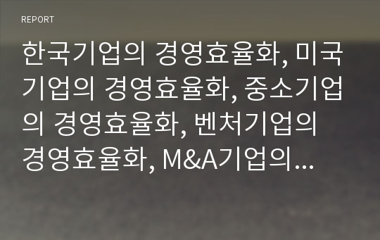 한국기업의 경영효율화, 미국기업의 경영효율화, 중소기업의 경영효율화, 벤처기업의 경영효율화, M&amp;A기업의 경영효율화, 방송사 경영효율화, 학교 경영효율화, 지방공공요금 경영효율화