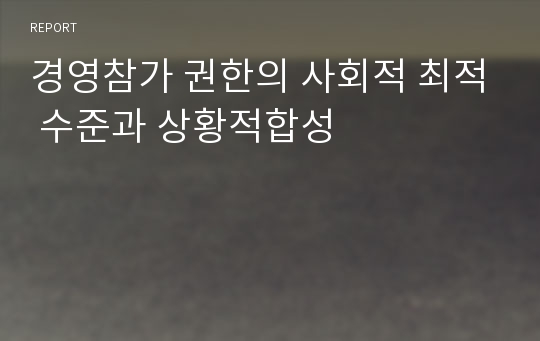 경영참가 권한의 사회적 최적 수준과 상황적합성