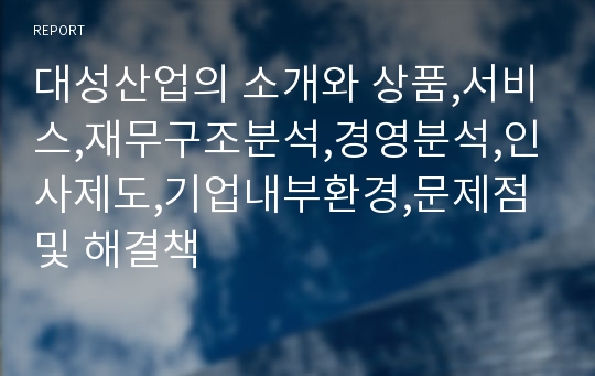 대성산업의 소개와 상품,서비스,재무구조분석,경영분석,인사제도,기업내부환경,문제점 및 해결책