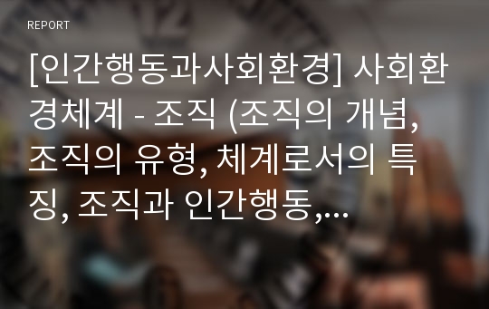 [인간행동과사회환경] 사회환경체계 - 조직 (조직의 개념, 조직의 유형, 체계로서의 특징, 조직과 인간행동, 사회복지실천에의 적용)