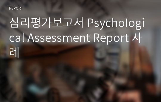 심리평가보고서 PsychoIogical Assessment Report 사례
