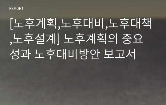 [노후계획,노후대비,노후대책,노후설계] 노후계획의 중요성과 노후대비방안 보고서