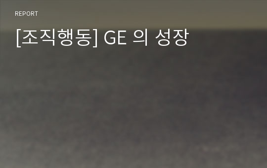 [조직행동] GE 의 성장