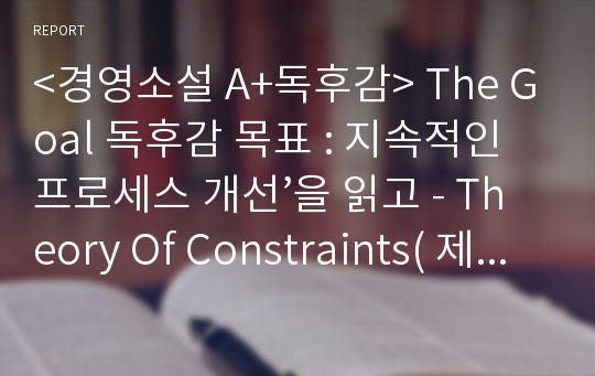 &lt;경영소설 A+독후감&gt; The Goal 독후감 목표 : 지속적인 프로세스 개선’을 읽고 - Theory Of Constraints( 제약 조건 이론) - 각장의 요점 정리