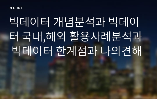 빅데이터 개념분석과 빅데이터 국내,해외 활용사례분석과 빅데이터 한계점과 나의견해