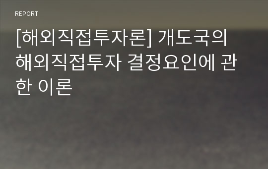 [해외직접투자론] 개도국의 해외직접투자 결정요인에 관한 이론