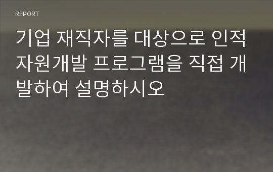 기업 재직자를 대상으로 인적자원개발 프로그램을 직접 개발하여 설명하시오