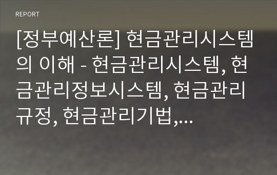 [정부예산론] 현금관리시스템의 이해 - 현금관리시스템, 현금관리정보시스템, 현금관리규정, 현금관리기법, 바람직한 현금관리 시스템을 위한 조건