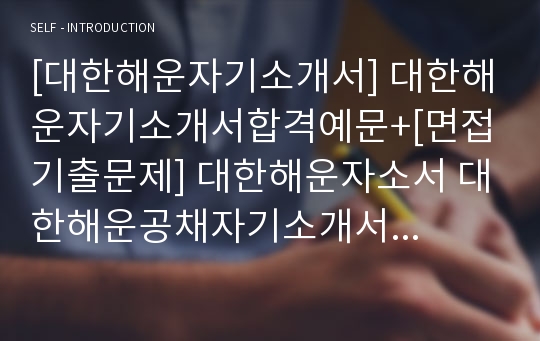 [대한해운자기소개서] 대한해운자기소개서합격예문+[면접기출문제] 대한해운자소서 대한해운공채자기소개서 대한해운채용자소서 대한해운면접족보